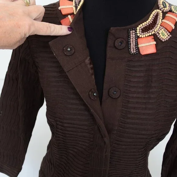 Chico Burundi Beat Bernita Tribal Beading Embroidery Jacket Size 0 (XS) Office - Picture 7 of 12